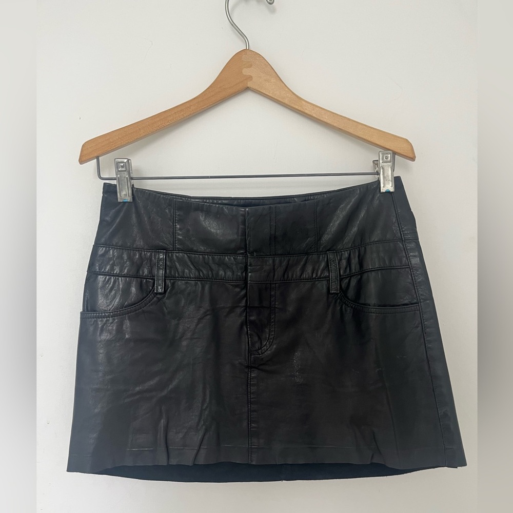 Theyskens Theory Black Leather Mini Skirt XS